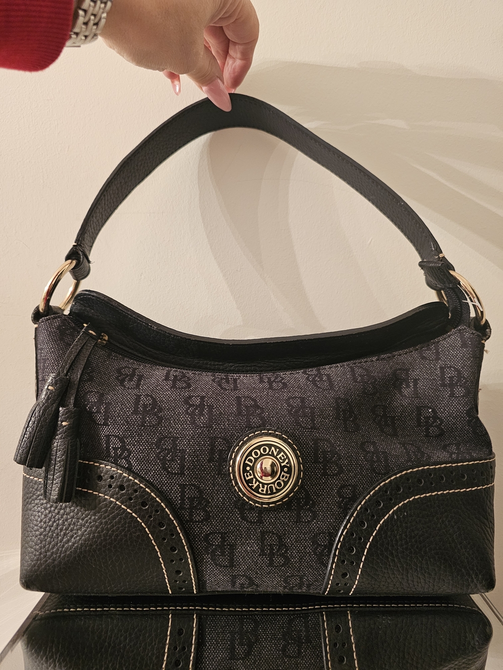 Dooney & Bourke Black Shoulder Bag with Gold Accent